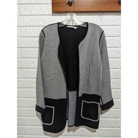 OST Women's Gray Black Colorblock Cashmere Blend Open Front Cardigan Small - Picture 1 of 5